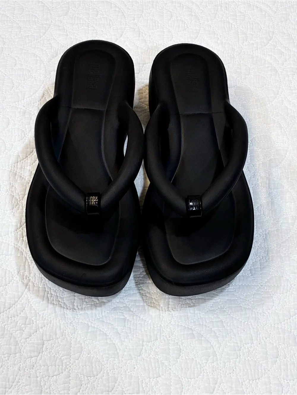 Melissa Free Platform Y2K Flip Flop 90s Black Puffy Strap Chunky Wedge Sandals 9